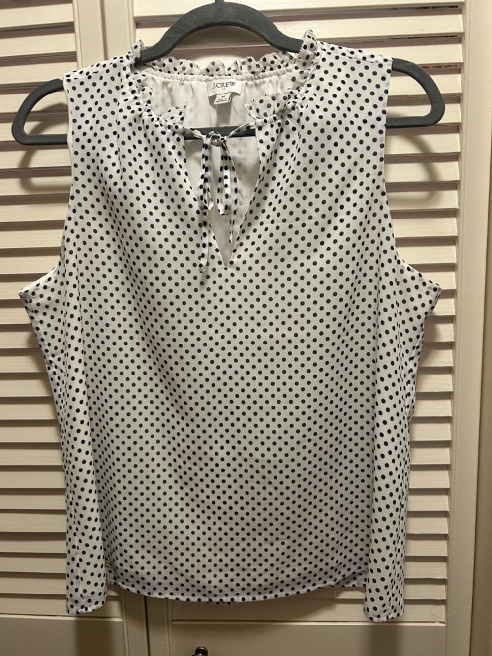 J. Crew White Sleeveless Polka Dot Tie-Neck Camisole